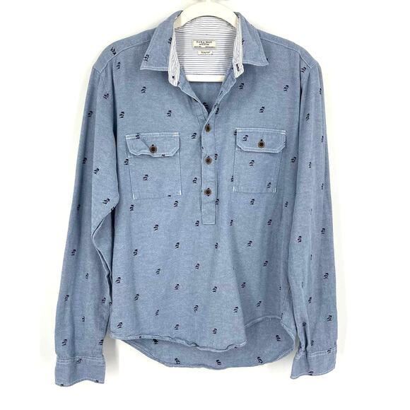 Zara Man Denim Couture Blue Casual Collared Shirt Medium Palm Print Slim Fit - Picture 4 of 4